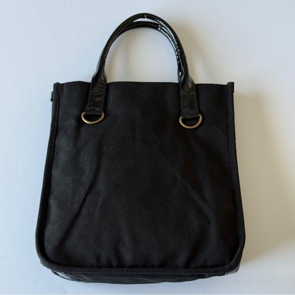 Neiman Marcus Small Black Canvas & Patent Tote Bag